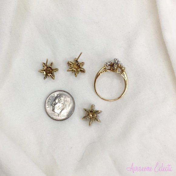 10k Diamond Ring/Earrings/Pendant Snowflake Set - Sz 5.5 - Great Winter Gift! - Picture 11 of 16